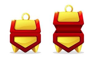 Gold chests open and closed for play. Set of isolated empty boxes. vector