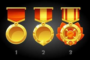 Ranked red medals for improving the game. Vector set of awards in drawing step by step.