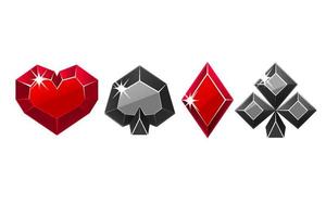 Set of vector precious black-red card suits. Diamond icons symbols casino for the game.