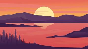 Beautiful river panoramic landscape background illustration vector