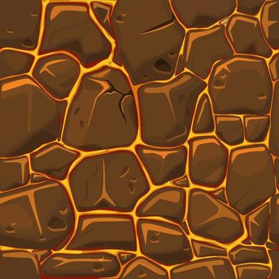 Flat lava or fire texture seamless pattern for wallpaper. Vector illustration lava texture background from volcano with cracks for graphic design.