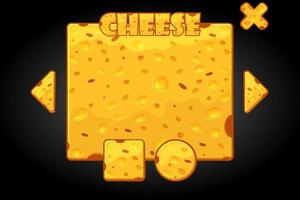 Vector illustration of cheese banner and buttons. Cartoon user interface for the game.