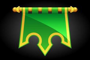 Vector green royal flag for the game. Blank template flag crown illustration.