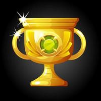 Vector gold luxury winner cup with diamond. Illustration of an award for victory with a gem.