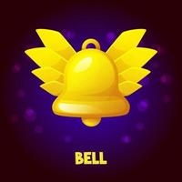 Golden bell with wings. Vector notification icon for game