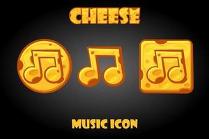 Set of vector cheese music buttons for menu. Notes icons for the game GUI.