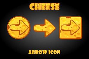 Vector set of cheese arrow buttons for game. Arrow icons for graphical menu interface.