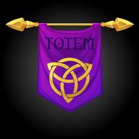 Vector illustration purple flag banner celtic totem. Hanging flag with knot ornament.