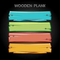 Colored wooden planks, empty boards for the game. Vector set of bright banner templates, multicolored blanks.