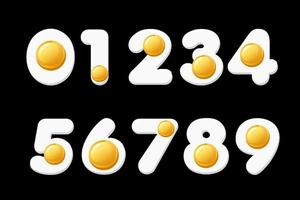 Cartoon font eggs, funny numbers for school. Vector illustration of a set of children figurines with a yolk.