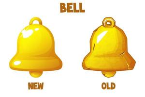 Golden new and old bells icons. Isolated objects vector