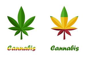 Icons leaves of cannabis herb or marijuana and logo. Green and colorful cannabis, drug.