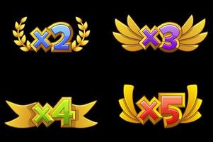 Set vector isolated bonus number for online casino. Gold reward for the game. Bonus icons with ribbons.