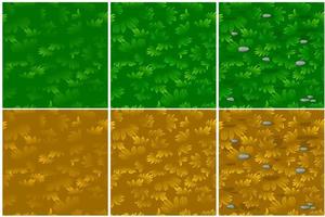 Set of seamless patterns of green and dry grass in 3 steps. Textured grass backgrounds in improved drawing. vector