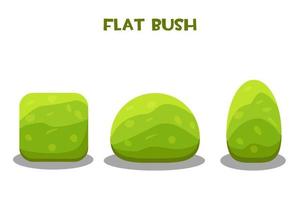 Vector isolated green garden bushes in flat style. Set of bushes with leaves, organic nature.