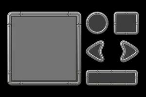 kit de interfaz de usuario de juego vectorial. menú de metal de plantilla de interfaz gráfica de usuario y botones. interfaz de usuario con flechas para el menú del juego. vector