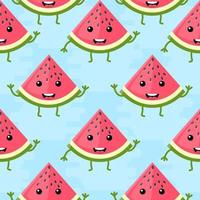 seamless pattern cute kawaii watermelon slice. Vector summer background