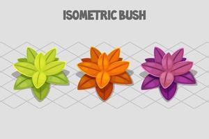 Three bushes for 2d game, cartoon landscape objects on isometric grid vector