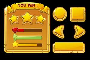 Vector concept of golden user interface for game. Gold menu with buttons and GUI frames.