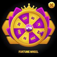 Vector purple spin wheel for the game. Wheel of fortune with crown ui.