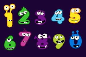 Vector set of cartoon style monsters numbers. Group of isolated cute, scary childish figures.