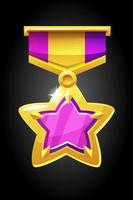 Vector gold medal star for the game. Award with a purple gem with a ribbon.