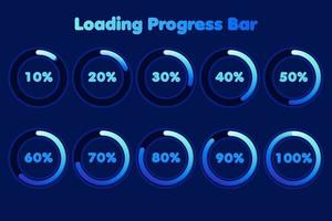cargando la barra de progreso azul. conjunto de carga circular o porcentaje de progreso. elementos de diseño de infografías. vector
