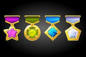 Gold awards with precious stones for the game. Vector set of different awards with diamonds for the winner.