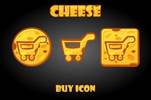 botones de queso comprar un carro para el juego. conjunto de vectores de divertidos iconos de comida para el menú.