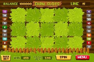 Farming slots, vegetable beds for the game GUI. Vector illustration of a custom gambling window, natural background.