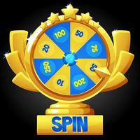 Vector spin wheel of fortune for the game. Illustration of a golden wheel with stars GUI
