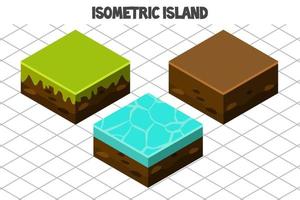 isla isométrica para juego 2d. bloques naturaleza tierra, mar y hierba vector