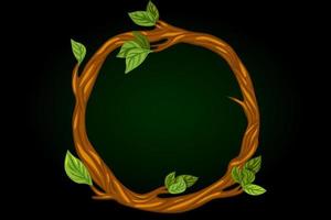 Round wreath of tree branches with leaves. Wooden twigs, circle pattern. vector