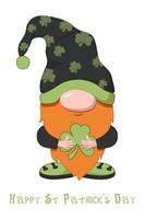 Cartoon gnome luck with clover for St. Patrick's Day. vector