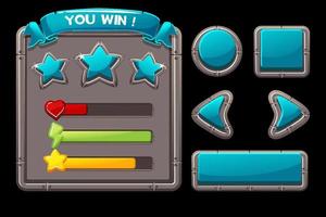 Game concept of metal interface for game. Vector illustration of blue buttons and frames for the menu.