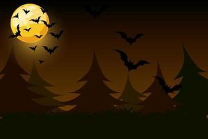 Night simple background with moon and bats. Vector illustration of Halloween scary dark background.