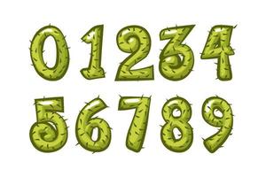 Cartoon cactus font kids numbers for school. Vector set of green nature figures of plants.