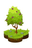 ilustración vectorial de un árbol de dibujos animados isométricos y una parcela de suelo. vector