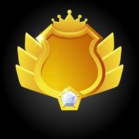 Vector golden shield template for game achievement. Reward with a crown to increase the winner rating.