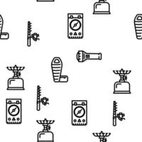 Camping Hiker Tool And Gadget Vector Seamless Pattern