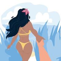 en la playa mujer que quiere que el hombre la siga vector