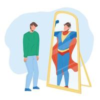 Man Seeing Himself In Mirror As Super Hero Vector