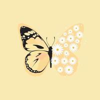 Butterflies and daisies. Butterfly hand drawn design vector illustration design for fashion graphics. Simple flat.