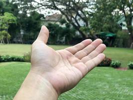 abre la palma de la mano frente al jardín foto