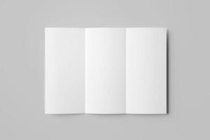 Blank tri fold brochure template for mock up and presentation design. 3d render photo