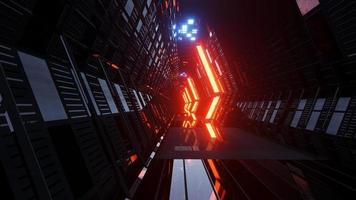 3D rendering of abstract dark red science fiction sci-fi hallway photo