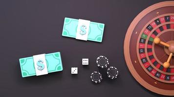 Roulette, chips and playing cards. Casino element. Render in 3D. photo