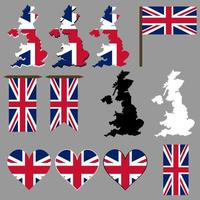 Great Britain icons. Map and flag of Great Britain. Vector illustration.