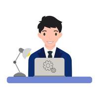 Man working with laptop. Vector illustration.