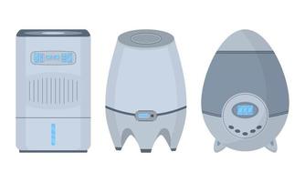 Vector set of flat isolated devices. Air purifiers.